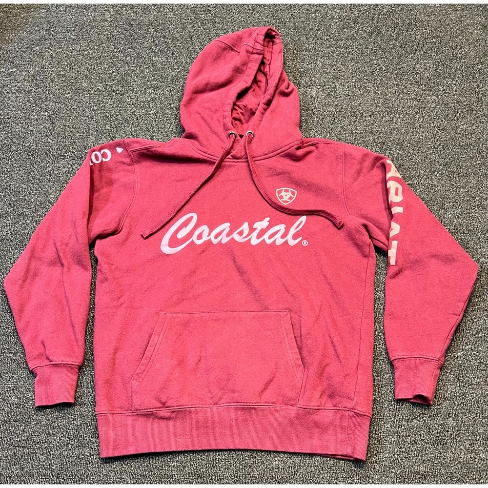 Ariat Real Hoodie Womens Small Pink Fleece Lined Coastal Logo Pockets Drawstring